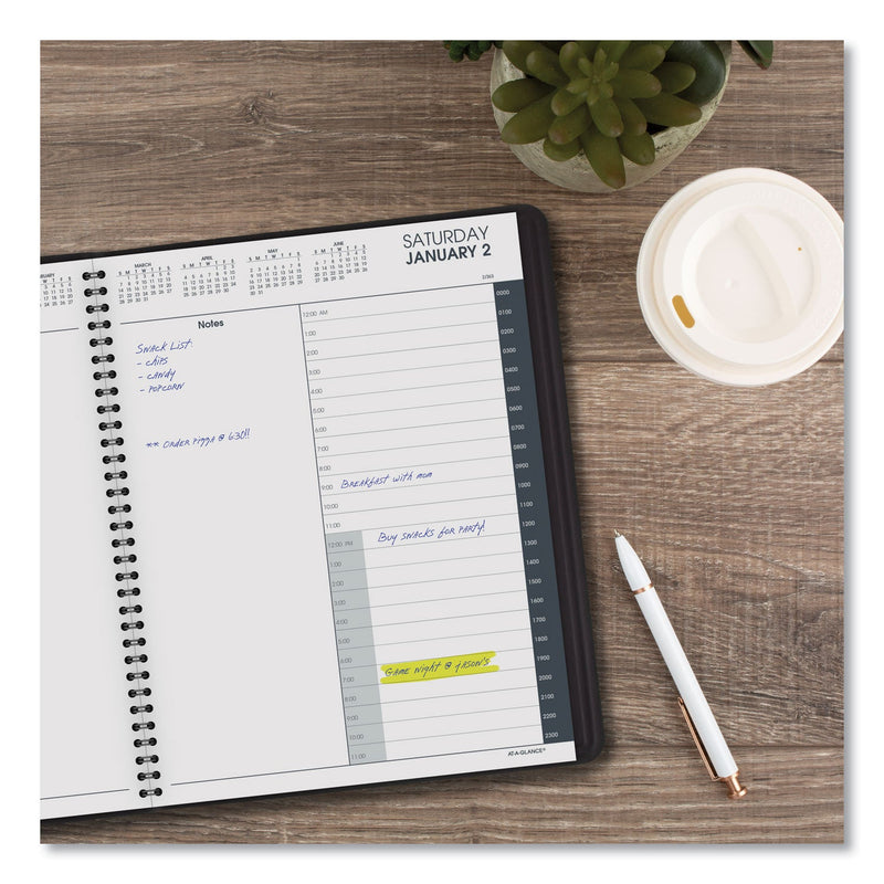 AT-A-GLANCE 24-Hour Daily Appointment Book, 11 x 8.5, Black Cover, 12-Month (Jan to Dec): 2023