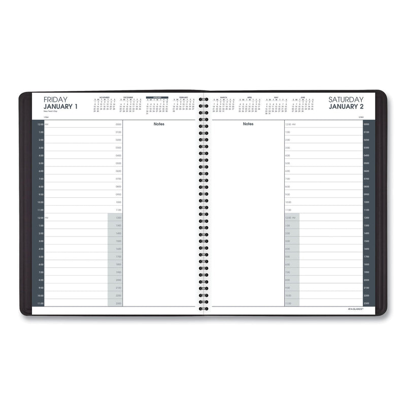 AT-A-GLANCE 24-Hour Daily Appointment Book, 11 x 8.5, Black Cover, 12-Month (Jan to Dec): 2023