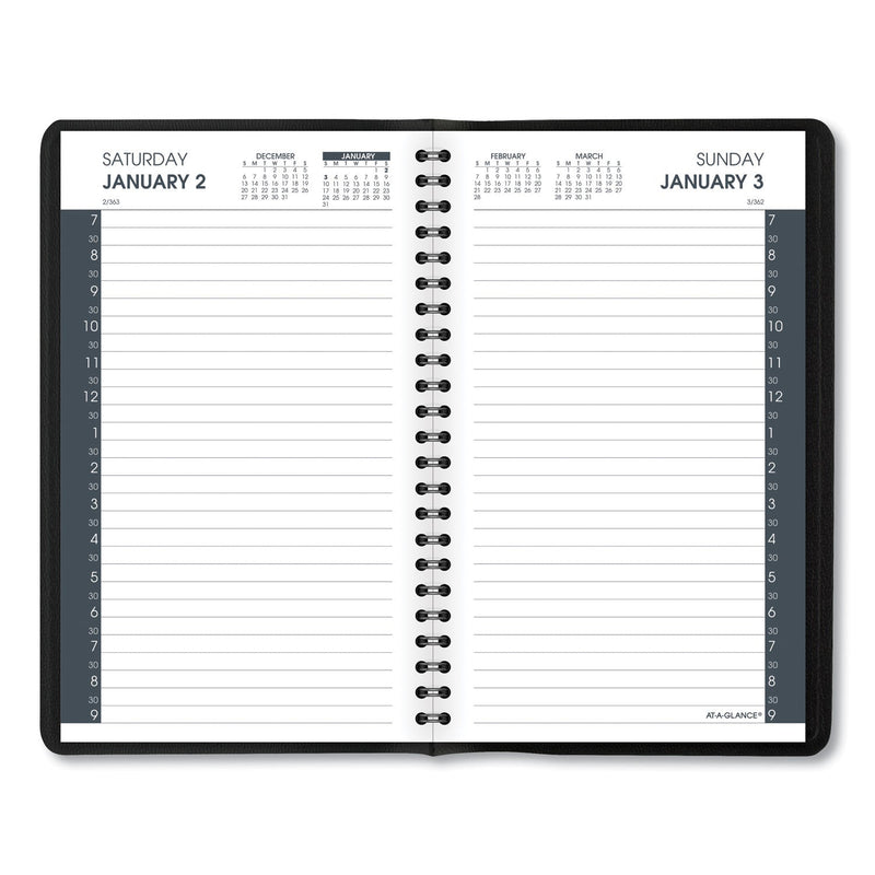 AT-A-GLANCE Daily Appointment Book with 30-Minute Appointments, 8 x 5, Black Cover, 12-Month (Jan to Dec): 2023