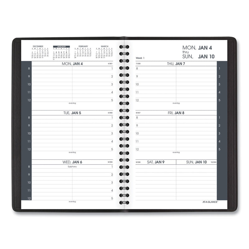 AT-A-GLANCE Weekly Block Format Appointment Book Ruled for Hourly Appointments, 8.5 x 5.5, Grained Black Cover, 12-Month(Jan to Dec):2023