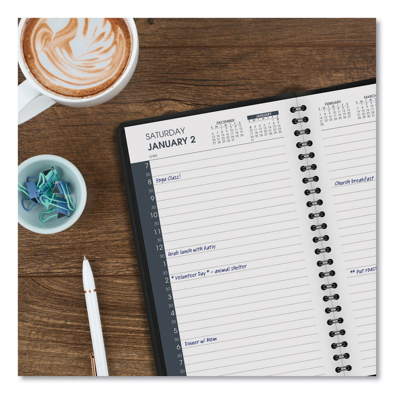 AT-A-GLANCE Daily Appointment Book with 30-Minute Appointments, 8 x 5, Black Cover, 12-Month (Jan to Dec): 2023