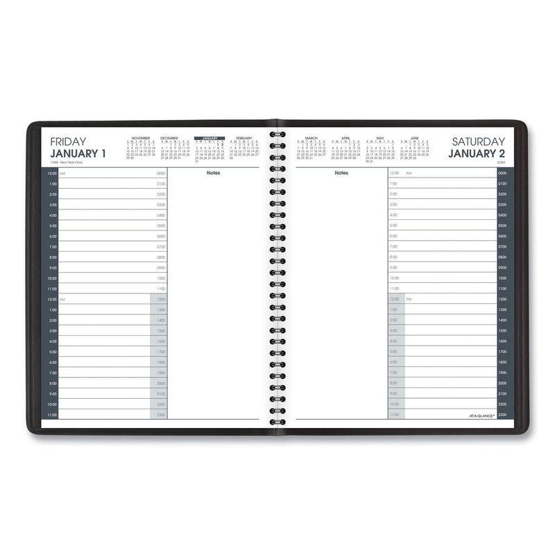 AT-A-GLANCE 24-Hour Daily Appointment Book, 8.75 x 7, Black Cover, 12-Month (Jan to Dec): 2023