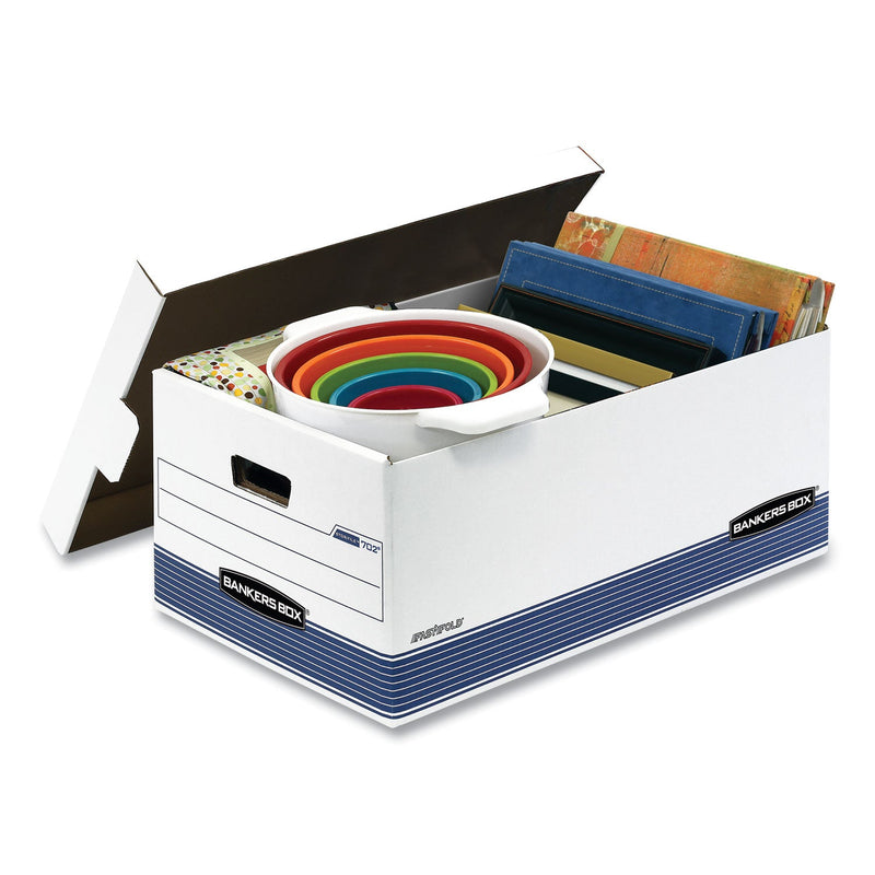 Bankers Box STOR/FILE Medium-Duty Storage Boxes, Legal Files, 15.88" x 25.38" x 10.25", White/Blue, 12/Carton