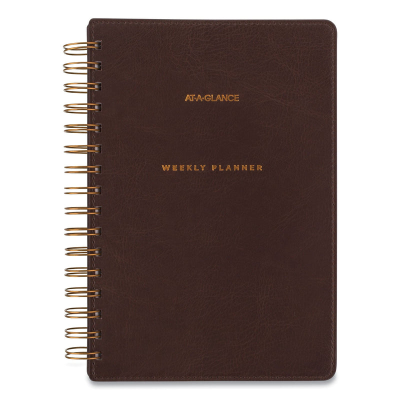 AT-A-GLANCE Signature Collection Distressed Brown Weekly Monthly Planner, 8.5 x 5.5, Brown Cover, 13-Month (Jan to Jan): 2023 to 2024