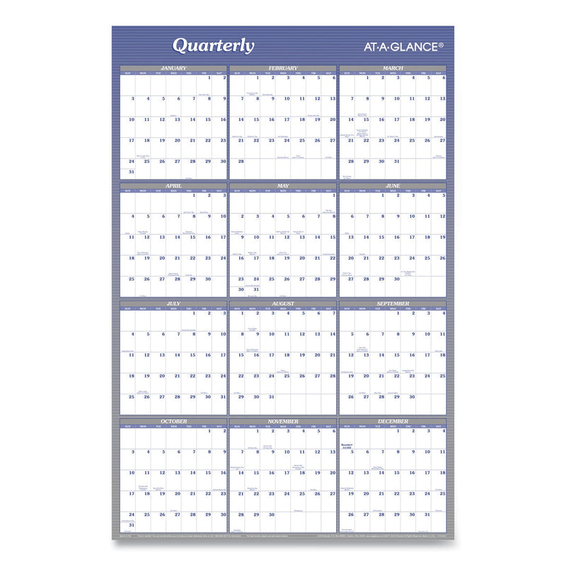 AT-A-GLANCE Vertical/Horizontal Erasable Quarterly/Monthly Wall Planner, 24 x 36, White/Blue Sheets, 12-Month (Jan to Dec): 2023