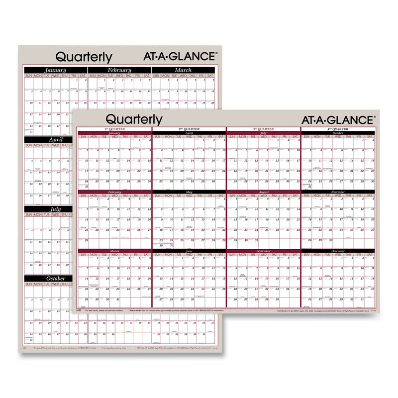 AT-A-GLANCE Vertical/Horizontal Erasable Quarterly/Monthly Wall Planner, 24 x 36, White/Black/Red Sheets, 12-Month (Jan to Dec): 2023