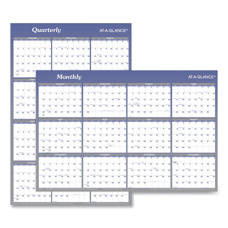 AT-A-GLANCE Vertical/Horizontal Erasable Quarterly/Monthly Wall Planner, 24 x 36, White/Blue Sheets, 12-Month (Jan to Dec): 2023
