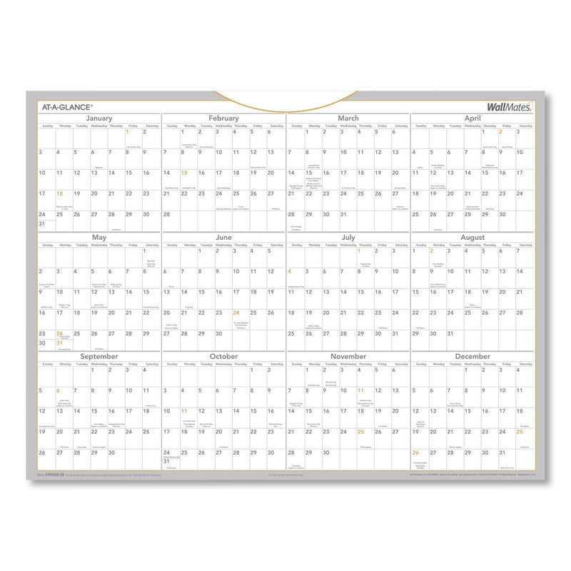 AT-A-GLANCE WallMates Self-Adhesive Dry Erase Yearly Planning Surfaces, 24 x 18, White/Gray/Orange Sheets, 12-Month (Jan to Dec): 2023