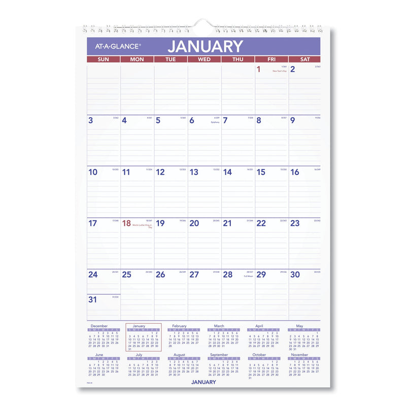AT-A-GLANCE Monthly Wall Calendar with Ruled Daily Blocks, 12 x 17, White Sheets, 12-Month (Jan to Dec): 2023