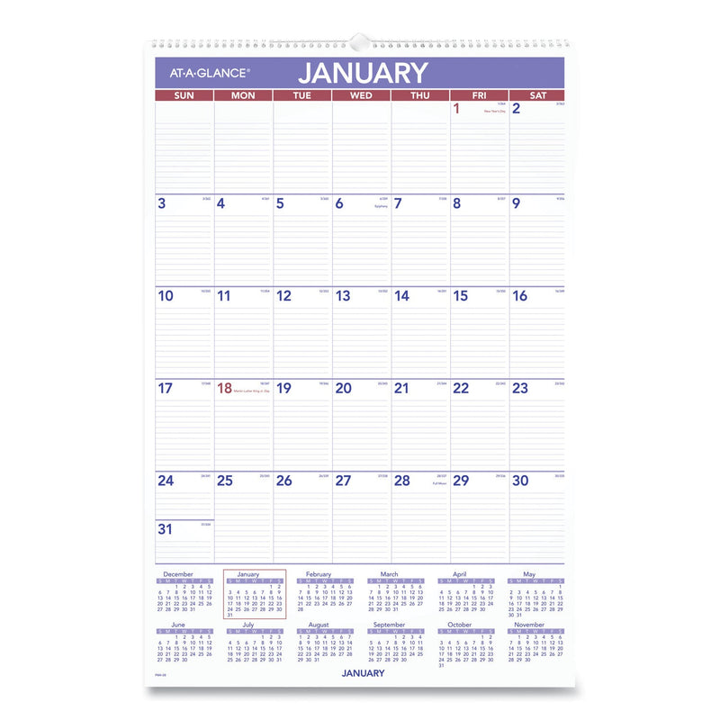 AT-A-GLANCE Monthly Wall Calendar with Ruled Daily Blocks, 20 x 30, White Sheets, 12-Month (Jan to Dec): 2023