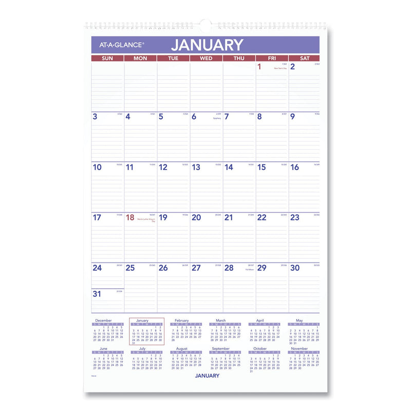 AT-A-GLANCE Monthly Wall Calendar with Ruled Daily Blocks, 15.5 x 22.75, White Sheets, 12-Month (Jan to Dec): 2023