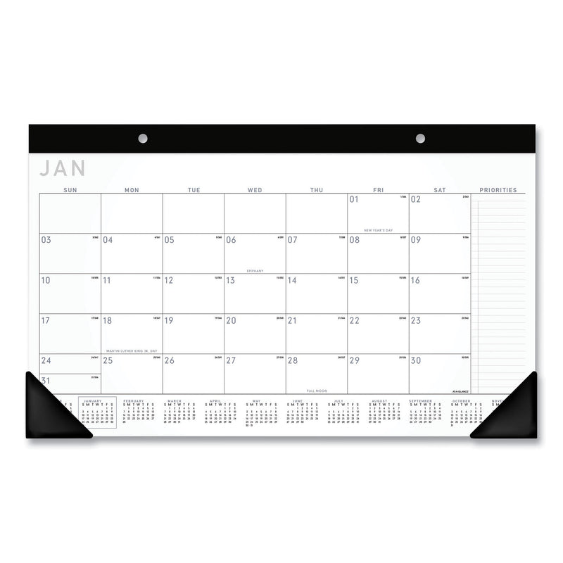 AT-A-GLANCE Contemporary Monthly Desk Pad, 18 x 11, White Sheets, Black Binding/Corners,12-Month (Jan to Dec): 2023