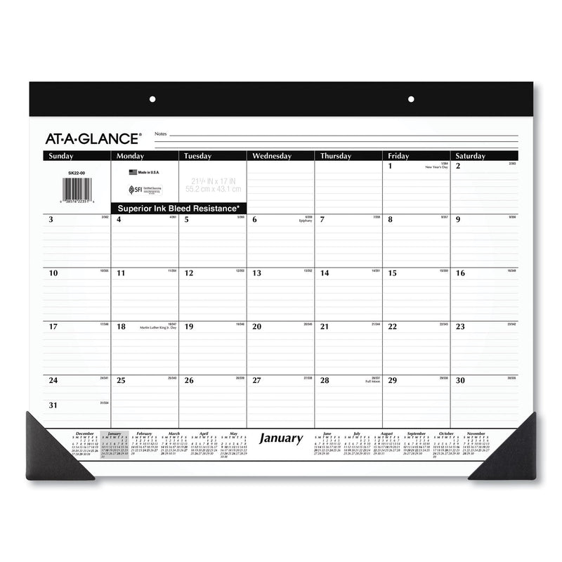 AT-A-GLANCE Monthly Refillable Desk Pad, 22 x 17, White Sheets, Black Binding, Black Corners, 12-Month (Jan to Dec): 2023