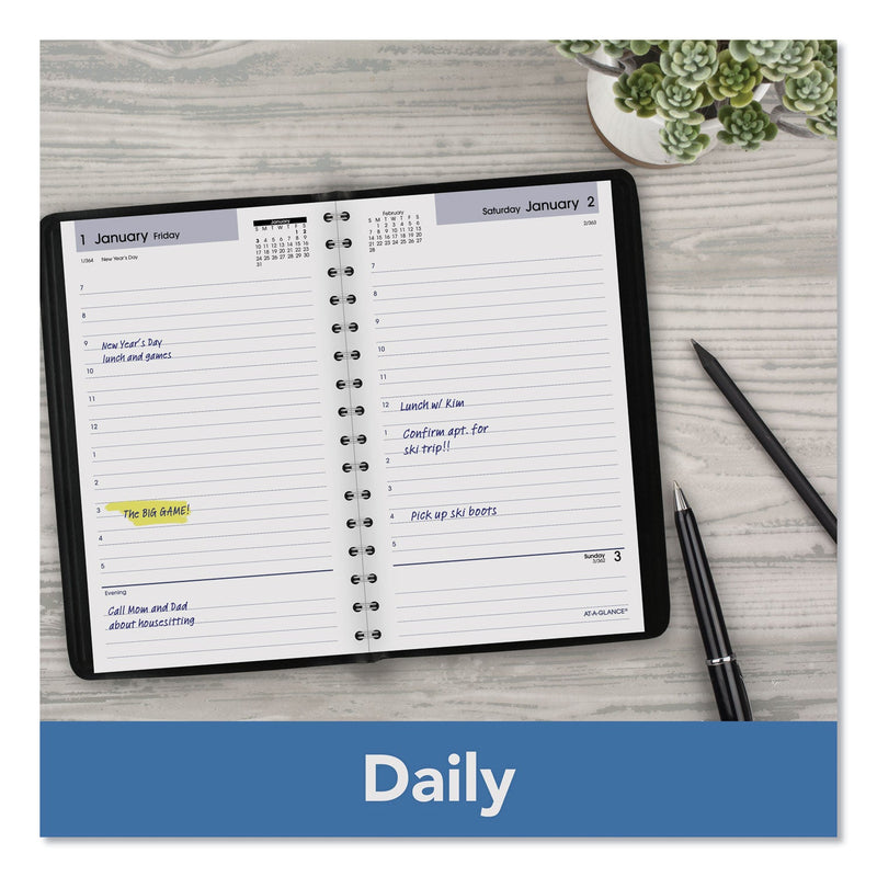 AT-A-GLANCE DayMinder Daily Appointment Book, 8 x 5, Black Cover, 12-Month (Jan to Dec): 2023