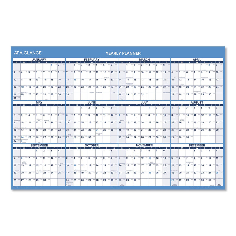 AT-A-GLANCE Horizontal Reversible/Erasable Wall Planner, 48 x 32, White/Blue Sheets, 12-Month (Jan to Dec): 2023