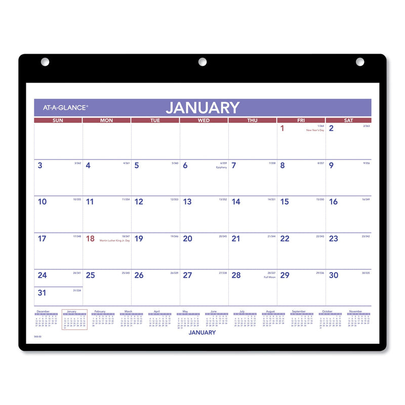 AT-A-GLANCE Monthly Desk/Wall Calendar with Plastic Backboard and Bonus Pages, 11 x 8, White/Violet/Red Sheets, 12-Month (Jan-Dec): 2023