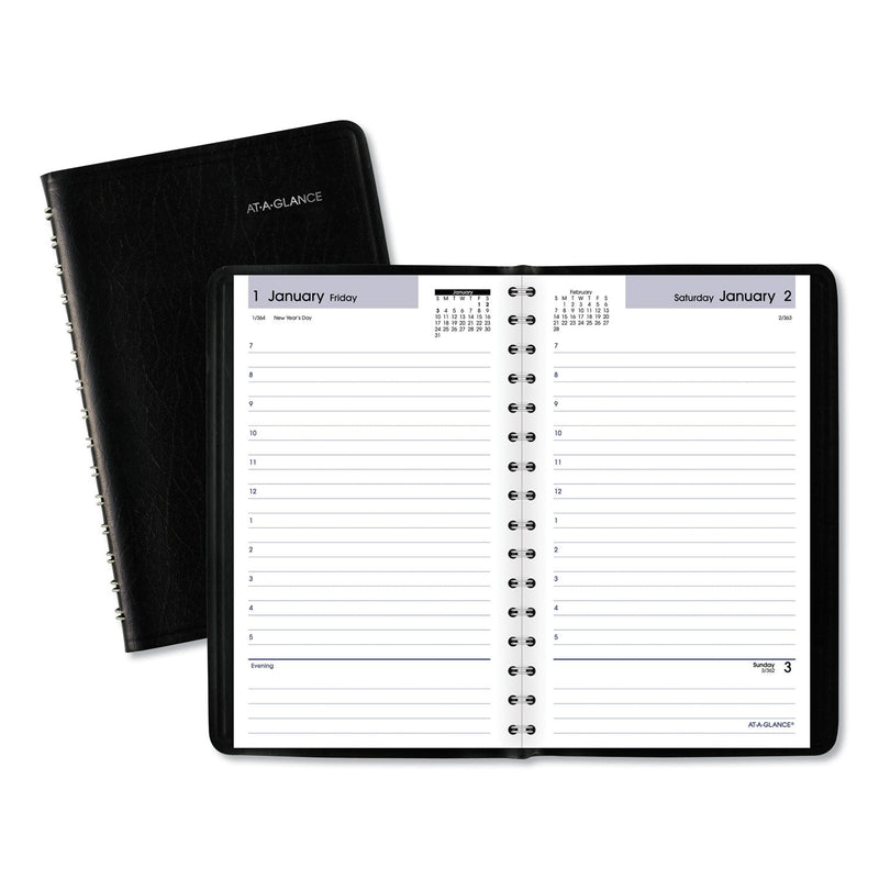 AT-A-GLANCE DayMinder Daily Appointment Book, 8 x 5, Black Cover, 12-Month (Jan to Dec): 2023
