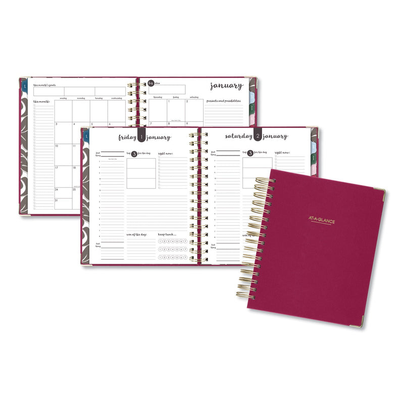 AT-A-GLANCE Harmony Daily Hardcover Planner, 8.75 x 7, Berry Cover, 12-Month (Jan to Dec): 2023