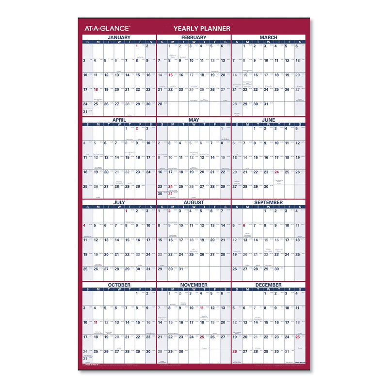 AT-A-GLANCE Erasable Vertical/Horizontal Wall Planner, 24 x 36, White/Blue/Red Sheets, 12-Month (Jan to Dec): 2023