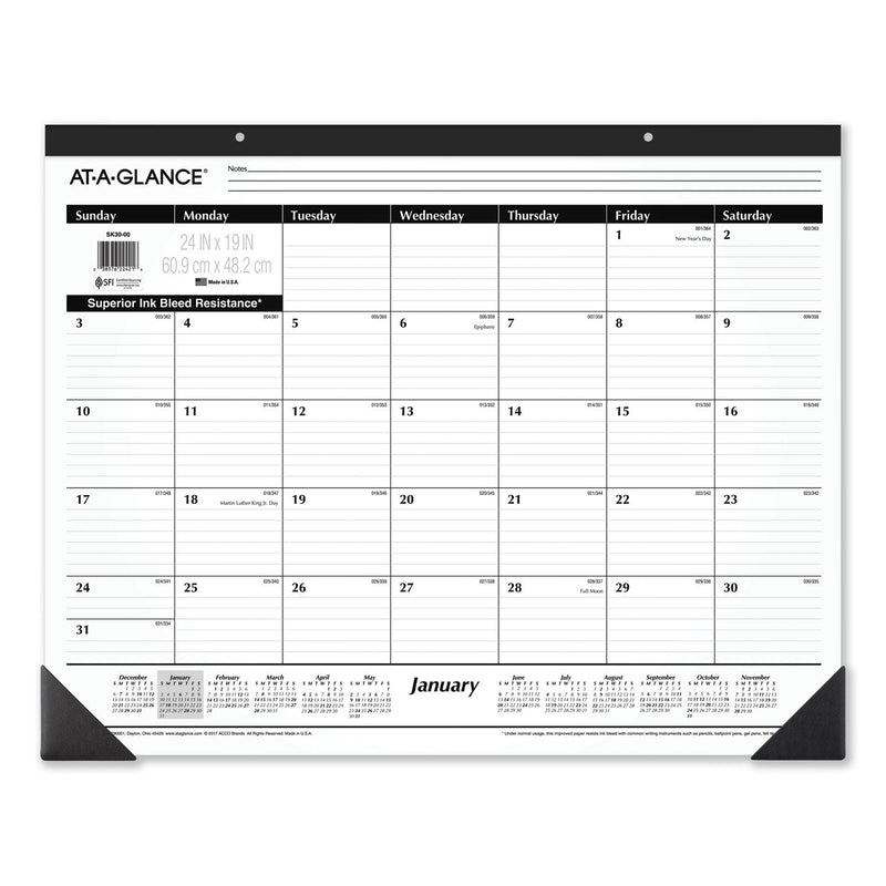 AT-A-GLANCE Ruled Desk Pad, 24 x 19, White Sheets, Black Binding, Black Corners, 12-Month (Jan to Dec): 2023