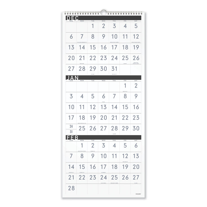 AT-A-GLANCE Three-Month Reference Wall Calendar, Contemporary Artwork/Formatting, 12 x 27, White Sheets, 15-Month (Dec-Feb): 2022 to 2024