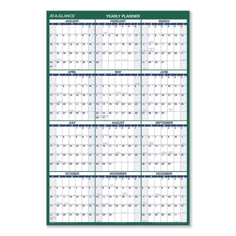 AT-A-GLANCE Vertical Erasable Wall Planner, 32 x 48, White/Green Sheets, 12-Month (Jan to Dec): 2023