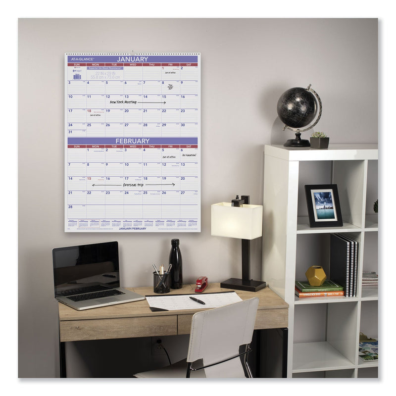 AT-A-GLANCE Two-Month Wall Calendar, 22 x 29, White/Blue/Red Sheets, 12-Month (Jan to Dec): 2023