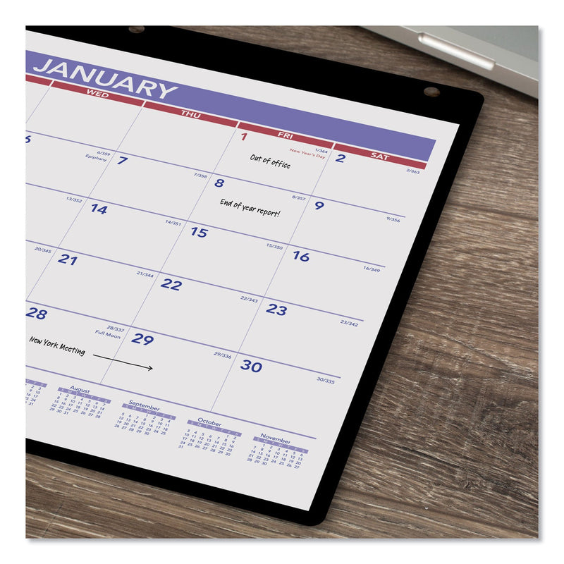 AT-A-GLANCE Monthly Desk/Wall Calendar with Plastic Backboard and Bonus Pages, 11 x 8, White/Violet/Red Sheets, 12-Month (Jan-Dec): 2023