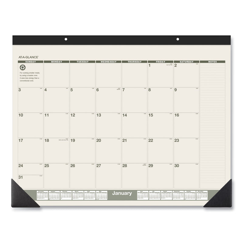 AT-A-GLANCE Recycled Monthly Desk Pad, 22 x 17, Sand/Green Sheets, Black Binding, Black Corners, 12-Month (Jan to Dec): 2023