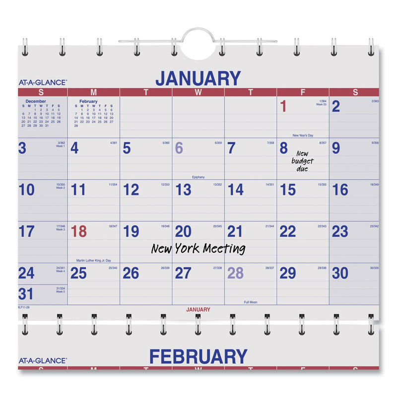 AT-A-GLANCE Move-A-Page Three-Month Wall Calendar, 12 x 27, White/Red/Blue Sheets, 15-Month (Dec to Feb): 2022 to 2024