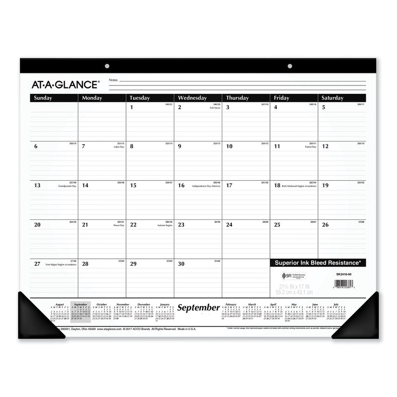 AT-A-GLANCE Academic Year Ruled Desk Pad, 21.75 x 17, White Sheets, Black Binding, Black Corners, 16-Month (Sept to Dec): 2022 to 2023
