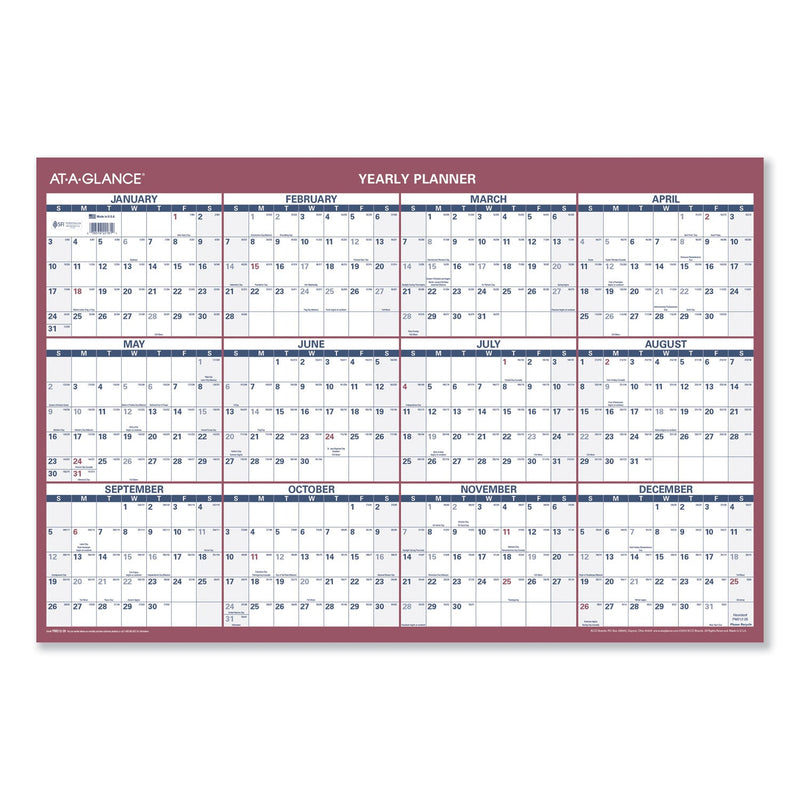 AT-A-GLANCE Vertical/Horizontal Wall Calendar, 24 x 36, White/Blue/Red Sheets, 12-Month (Jan to Dec): 2023