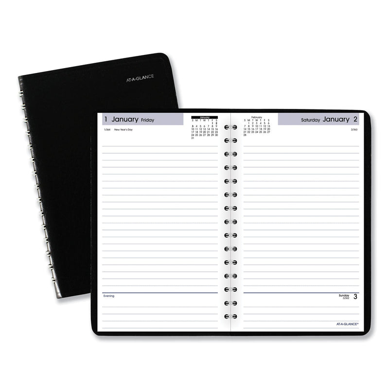 AT-A-GLANCE DayMinder Daily Appointment Book, 8 x 5, Black Cover, 12-Month (Jan to Dec): 2023