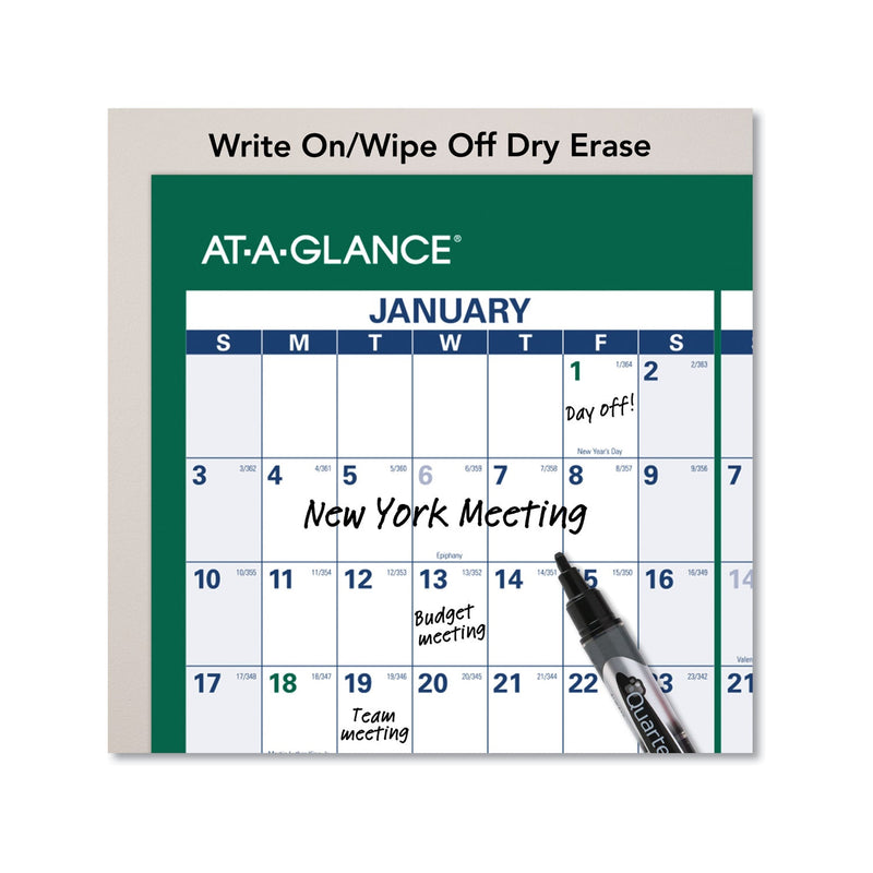 AT-A-GLANCE Vertical Erasable Wall Planner, 24 x 36, White/Green Sheets, 12-Month (Jan to Dec): 2023