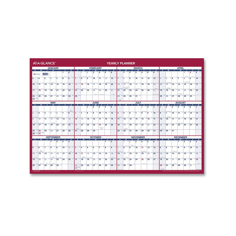 AT-A-GLANCE Erasable Vertical/Horizontal Wall Planner, 24 x 36, White/Blue/Red Sheets, 12-Month (Jan to Dec): 2023