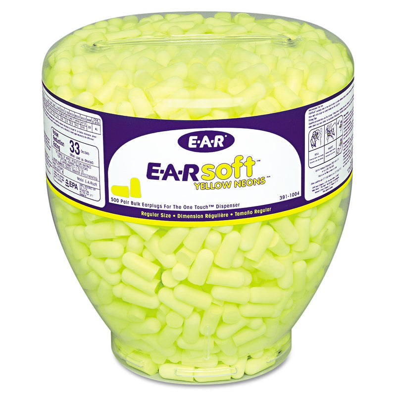 3M E-A-Rsoft Neon Tapered Earplug Refill, Cordless, Yellow, 500/Box