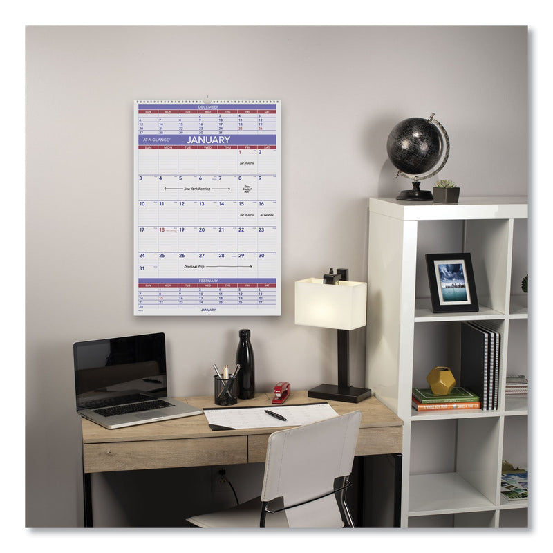 AT-A-GLANCE Three-Month Wall Calendar, 15.5 x 22.75, White Sheets, 12-Month (Jan to Dec): 2023