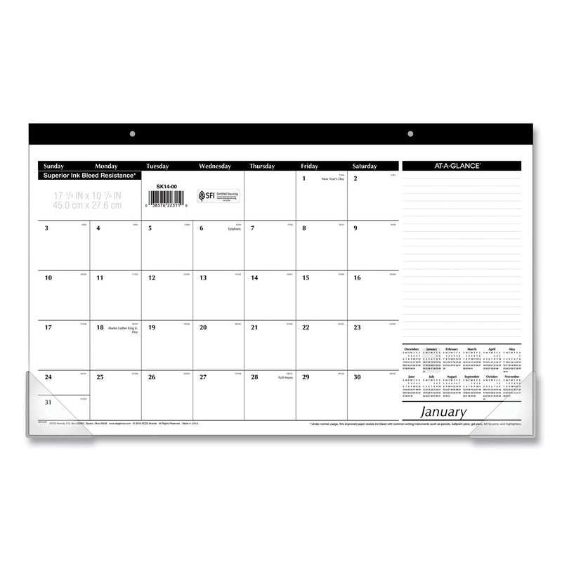AT-A-GLANCE Compact Desk Pad, 18 x 11, White Sheets, Black Binding, Clear Corners, 12-Month (Jan to Dec): 2023