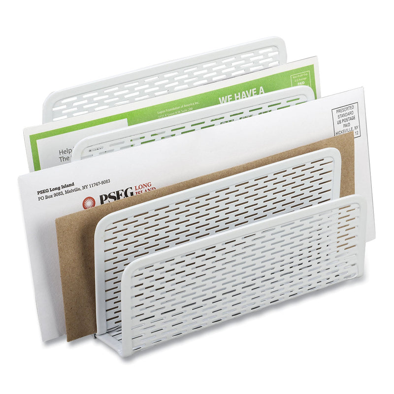 Artistic Urban Collection Punched Metal Letter Sorter, 3 Sections, DL to A6 Size Files, 6.5" x 3.25" x 5.5", White