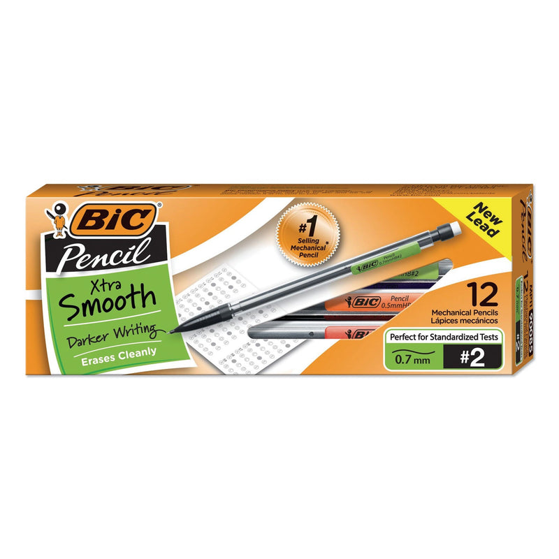 BIC Xtra Smooth Mechanical Pencil, 0.7 mm, HB (#2.5), Black Lead, Clear Barrel, Dozen