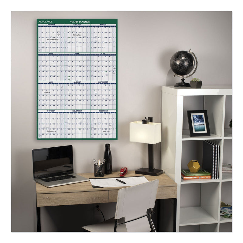 AT-A-GLANCE Vertical Erasable Wall Planner, 32 x 48, White/Green Sheets, 12-Month (Jan to Dec): 2023