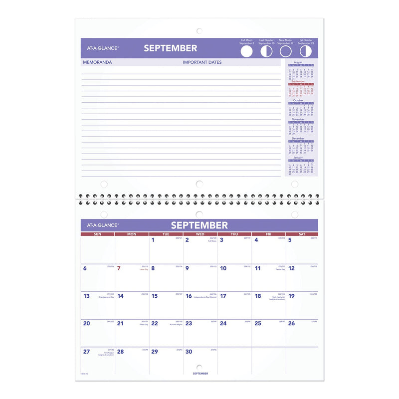 AT-A-GLANCE Wirebound Monthly Desk/Wall Calendar, 11 x 8, White Sheets, 16-Month (Sept to Dec): 2022 to 2023