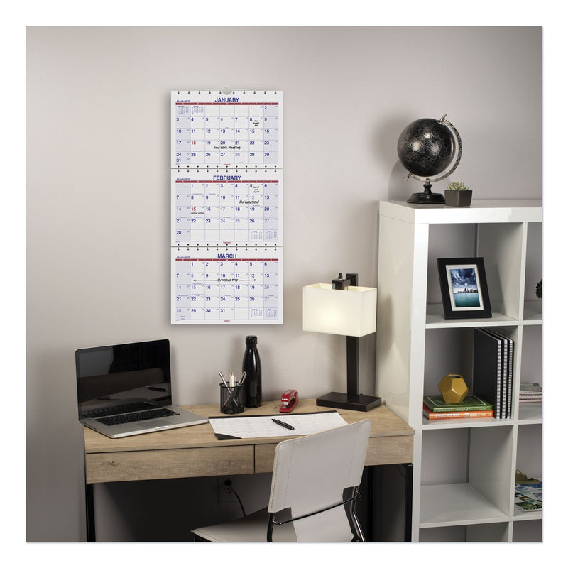 AT-A-GLANCE Move-A-Page Three-Month Wall Calendar, 12 x 27, White/Red/Blue Sheets, 15-Month (Dec to Feb): 2022 to 2024