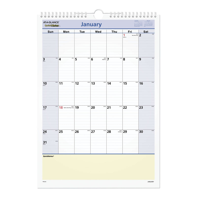 AT-A-GLANCE QuickNotes Wall Calendar, 12 x 17, White/Blue/Yellow Sheets, 12-Month (Jan to Dec): 2023