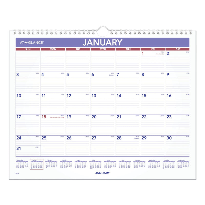 AT-A-GLANCE Monthly Wall Calendar, 15 x 12, White/Red/Blue Sheets, 12-Month (Jan to Dec): 2023