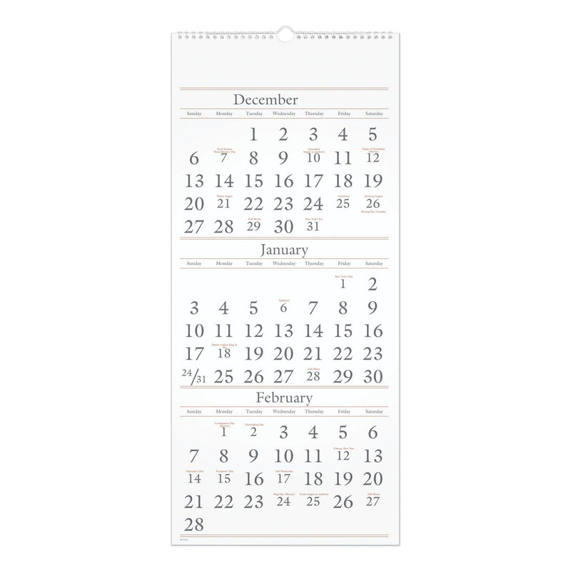 AT-A-GLANCE Three-Month Reference Wall Calendar, 12 x 27, White Sheets, 15-Month (Dec to Feb): 2022 to 2024
