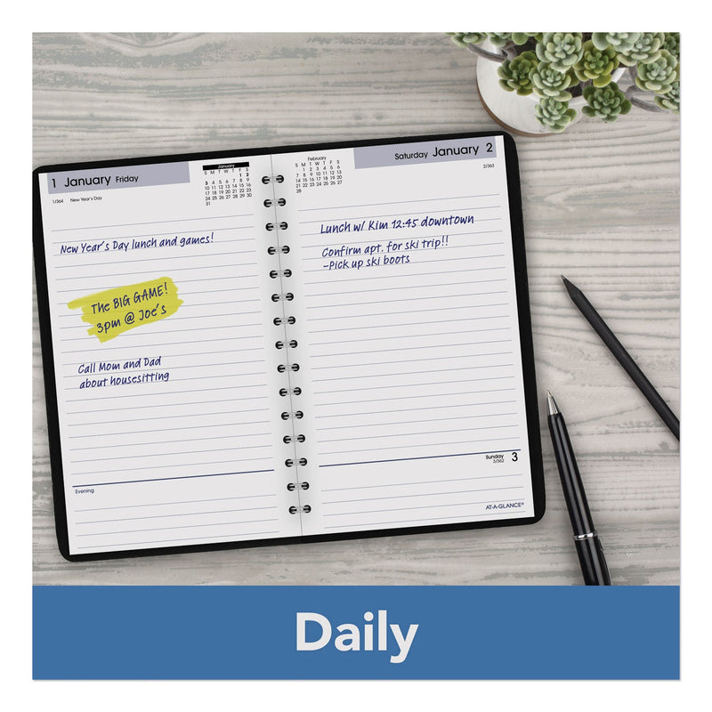 AT-A-GLANCE DayMinder Daily Appointment Book, 8 x 5, Black Cover, 12-Month (Jan to Dec): 2023