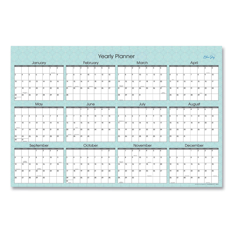 Blue Sky Picadilly Laminated Erasable Wall Calendar, Geometric Artwork, 36 x 24, White/Teal Sheets, 12-Month (Jan-Dec): 2023
