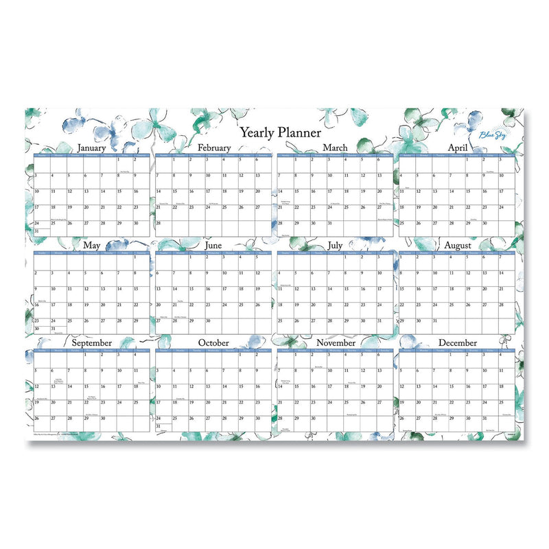 Blue Sky Lindley Laminated Erasable Wall Calendar, Lindley Floral Artwork, 36 x 24, White/Blue/Green Sheets, 12-Month (Jan-Dec): 2023