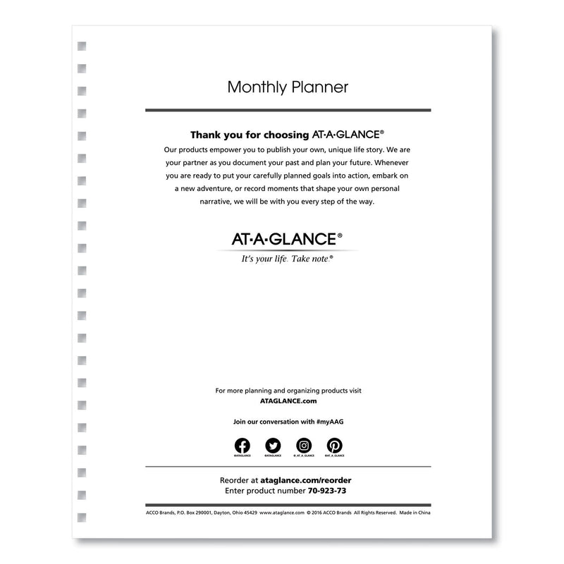 AT-A-GLANCE Monthly Planner Refill, 11 x 9, White Sheets, 12-Month (Jan to Dec): 2023